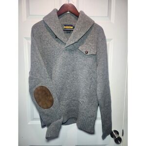 Ralph Lauren Rugby Men's Wool Shawl Collar Sweater Grey Elbow Patches Vintage L